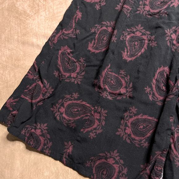 Vintage 90s Black Paisley Button Up Whimsigoth Maxi Skirt Maroon A Line Gothic - Picture 6 of 7